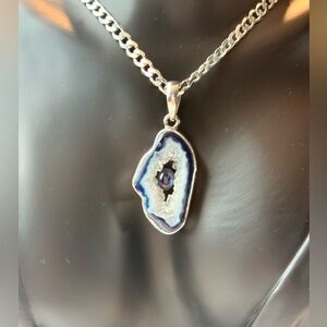 The Landing Co. Brand Silver and Blue Geode Pendant Chunky Stalactite Agate